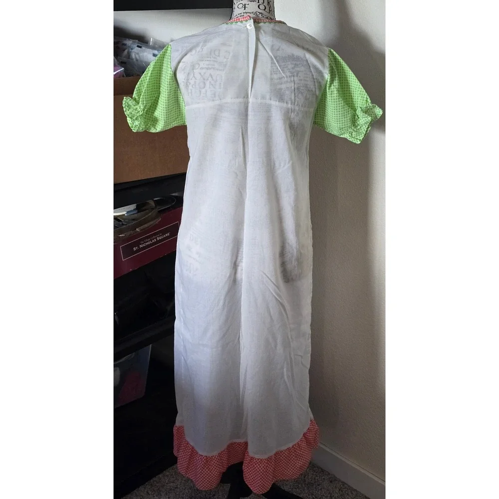 Miss B Nightgown Girls Size 12 White Gingham Heart Vintage 70s Prairie Cottage